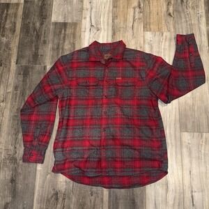 Orvis Shirt Mens XL Red Flannel Buffalo Plaid Shacket Western Flap Pockets